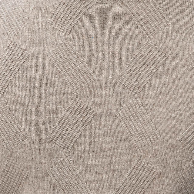 半高領cashmere面料-淺咖啡麻花