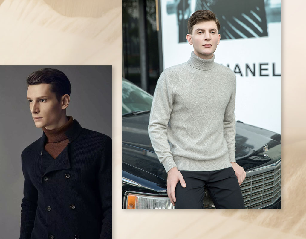 穿著高領羊絨衫