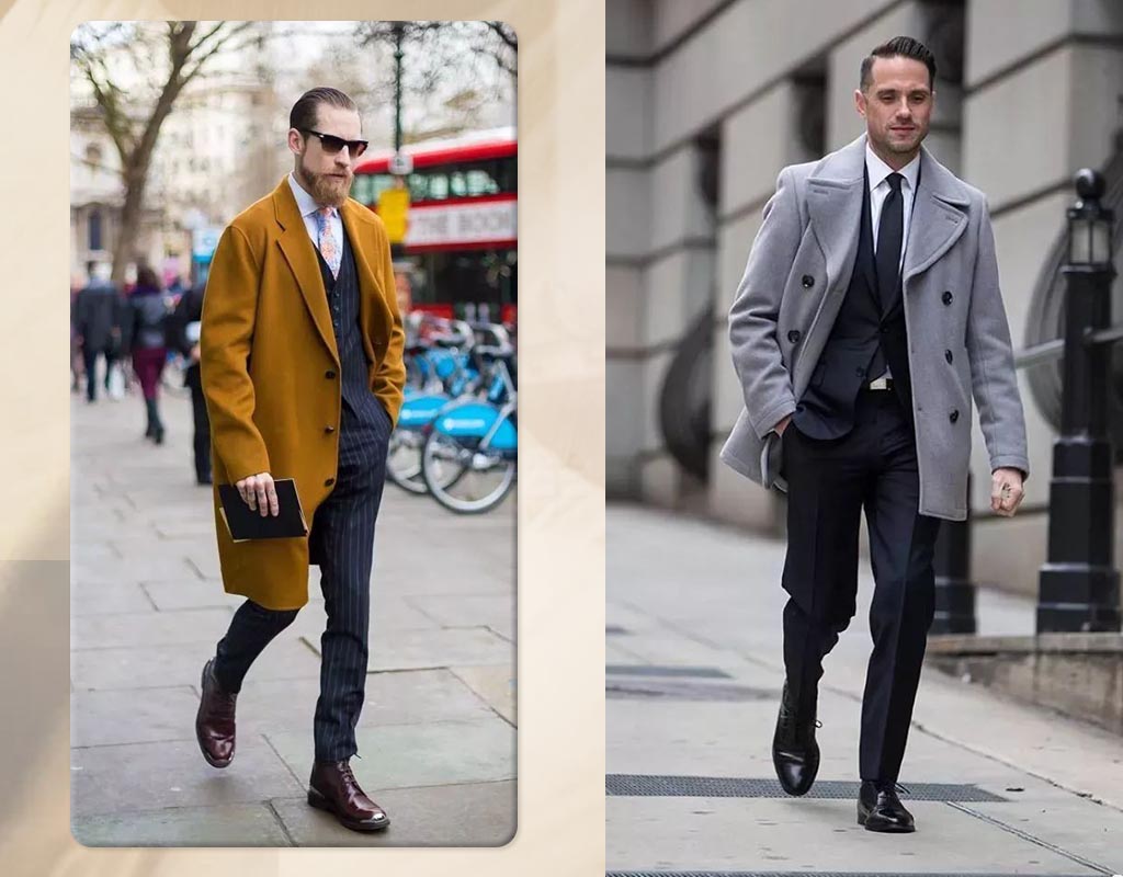 左邊穿著駝色大衣與右邊穿著灰色大衣的男子