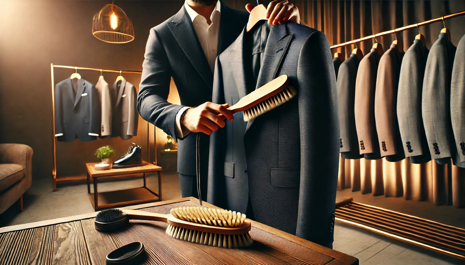 用毛刷清理西裝