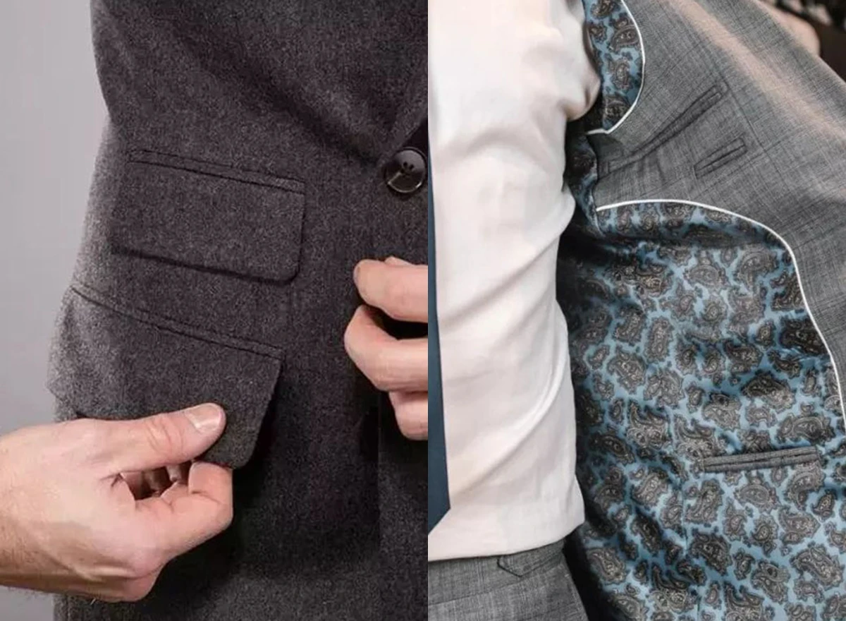 西服外口袋及內裡口袋
