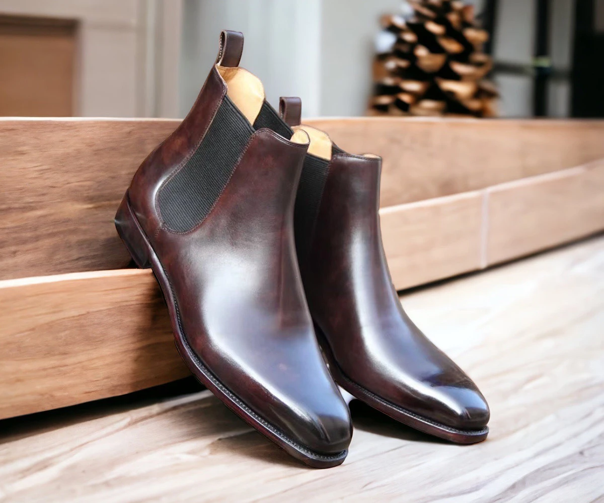 深棕色博物館皮製成的紳士短靴-切爾西靴Chelsea Boo