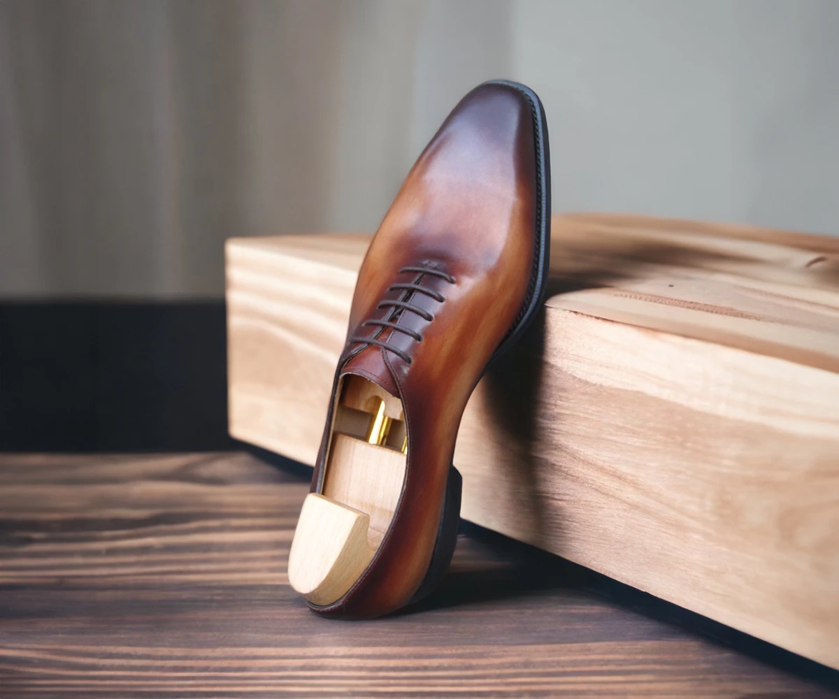 Patina古法染色焦糖一片式牛津鞋wholecut oxf