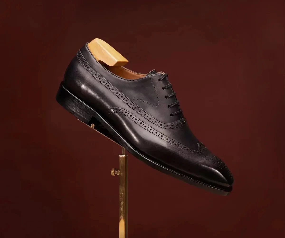 手工鞋-黑色雕花牛津鞋
