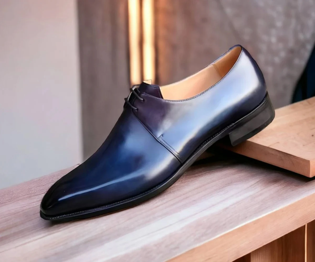 手工鞋-黑色全素面德比鞋