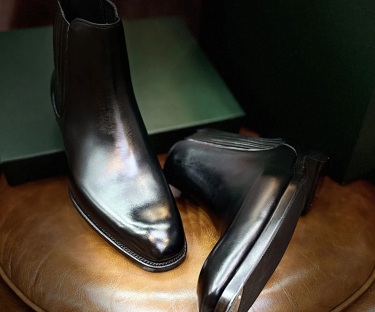 手工鞋-黑色素面小方頭鞋楦客製短靴